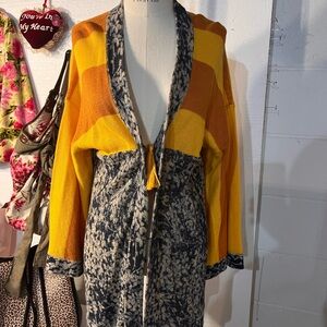 Anthropologie Maple Yellow and Black Patterned Cardigan